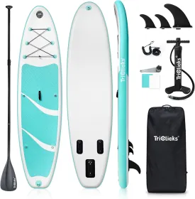 10ft Inflatable Stand Up Paddle Board Inflatable SUP Board Surfboard for Youth & Adult of All Skill Levels | with Adjustable Paddle, Hand Pump, Fin, Leash & Backpack (Green & White)
