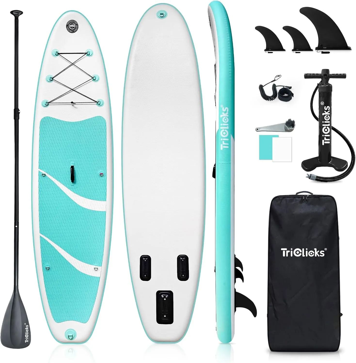 10ft Inflatable Stand Up Paddle Board Inflatable SUP Board Surfboard for Youth & Adult of All Skill Levels | with Adjustable Paddle, Hand Pump, Fin, Leash & Backpack (Green & White)