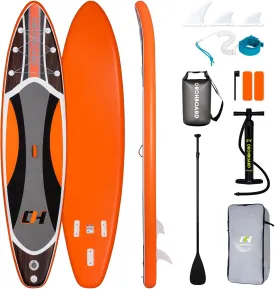 11'6 Inflatable Stand Up Paddle Boards Complete SUP Accessories Includes 3 Fins/Paddles/Backpack/Hand Pump/Leash/Waterproof Storage Bag/Repair Kit Wood