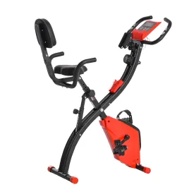 2-In-1 Red Upright Exercise Recumbent Bike Adjustable Resistance Stationary Fitness Home Gym Foldable w/ Armrests LCD Monitor Cycling Wheels