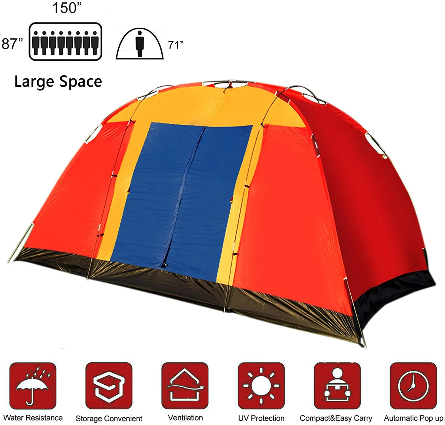 8 Person Backyard Camping Tent Waterproof Easy Setup, 12.5ft