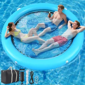 8ft Inflatable Water Hammock Round Floating Dock Large Float Ring Inflatable Raft for Adults Parties Floating Water Mat for Lakes, Pools, Oceans