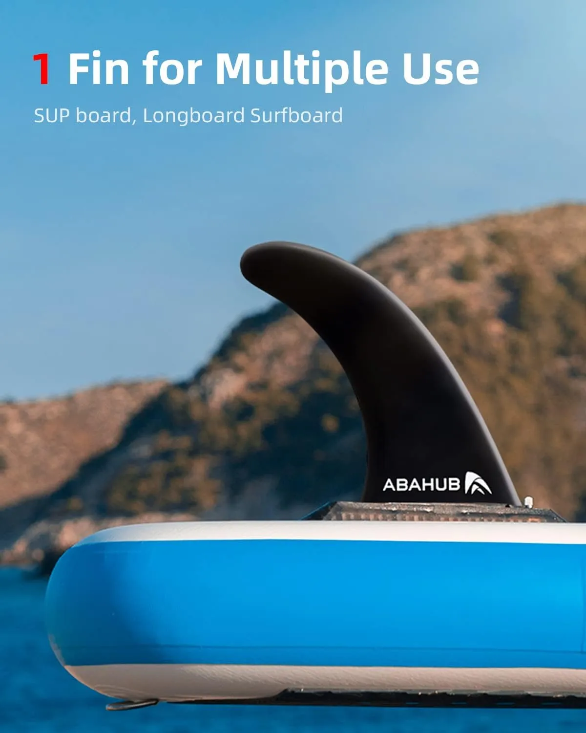 Abahub 8'' SUP Single Center Fin with 1 No Tool Fin Screw, Fiberglass Reinforeced 8 inch SUP Replacement Fins for Surfboard, Stand-up Paddle Board, Longboard, Black/Blue/White