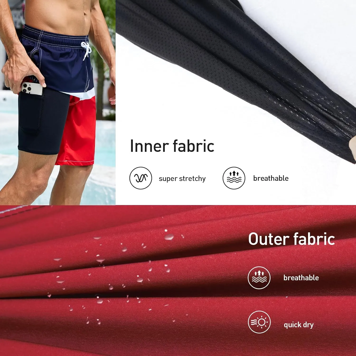 Arcweg Mens Swim Trunks with Compression Liner 9 Men Beach Board 2 in 1 Bathing Suit with Zipper Pockets, Quick Dry