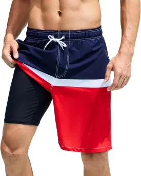 Arcweg Mens Swim Trunks with Compression Liner 9 Men Beach Board 2 in 1 Bathing Suit with Zipper Pockets, Quick Dry