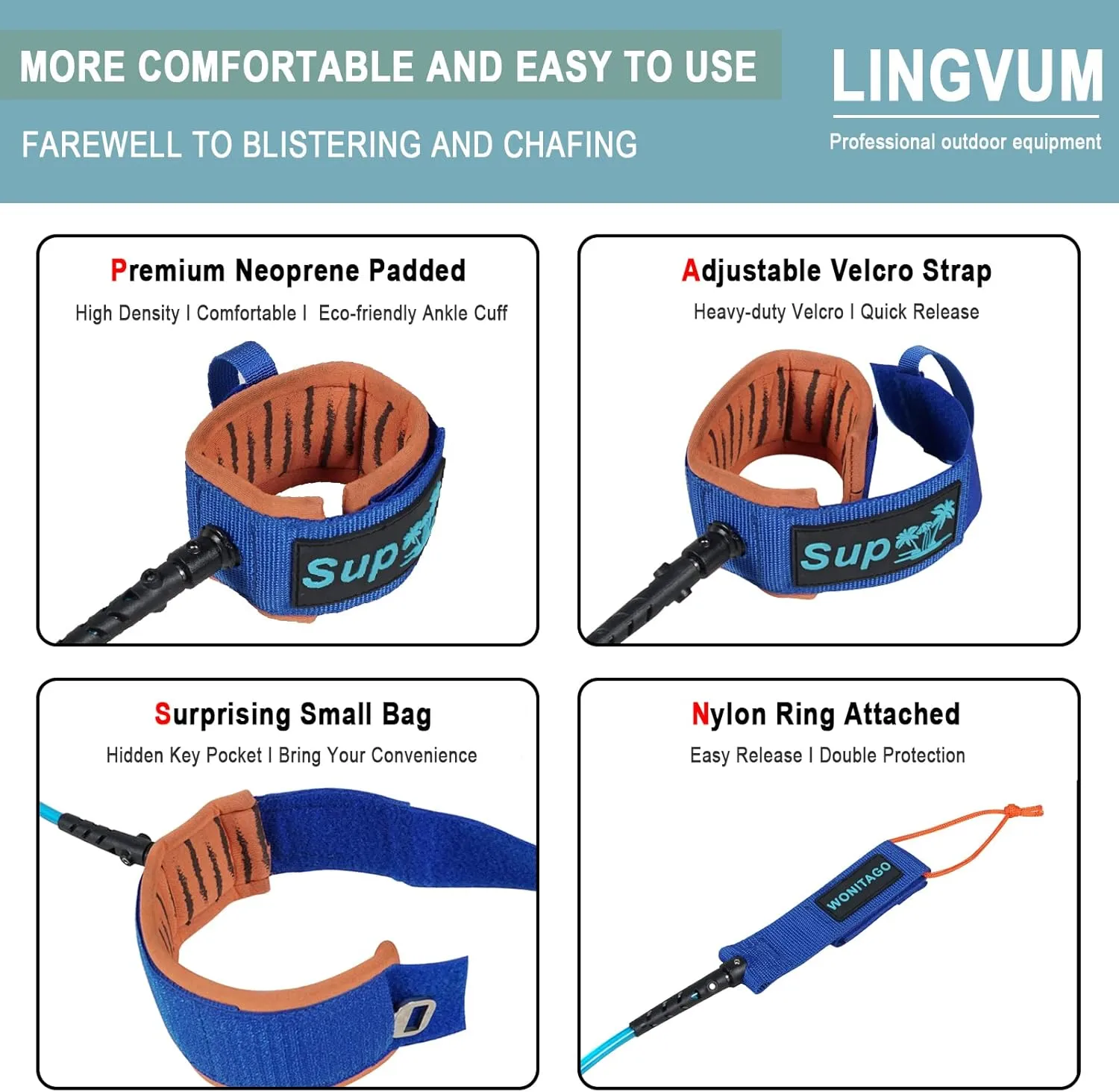 Coiled SUP Leash Premium Stand Up Paddle Board Leg Rope Wrist Strap Surfboard Leash for Paddleboard, Shortboard, Longboard