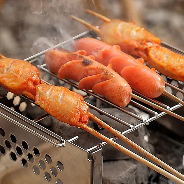 Compact Foldable Outdoor Camping Grill - Easy Setup and Storage - Stainless Steel