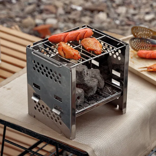 Compact Foldable Outdoor Camping Grill - Easy Setup and Storage - Stainless Steel