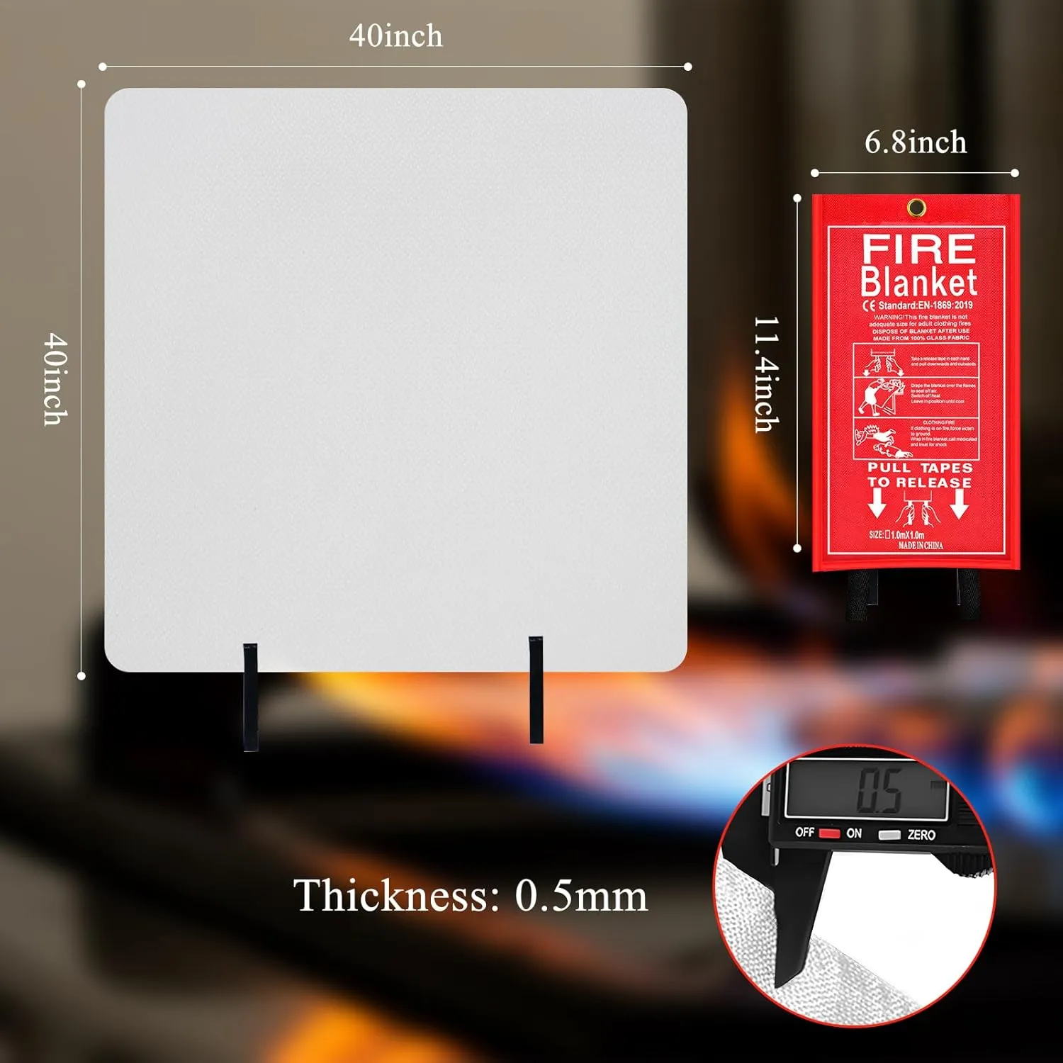 Emergency Fire Blanket, 2 Pack 40 x 40 Fiberglass Fire Suppression Fireproof Blanket with Double-Sided Silicone Coating for Home, Kitchen, Fireplace, Grill, Car, Office, Warehouse