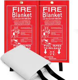 Emergency Fire Blanket, 2 Pack 40 x 40 Fiberglass Fire Suppression Fireproof Blanket with Double-Sided Silicone Coating for Home, Kitchen, Fireplace, Grill, Car, Office, Warehouse
