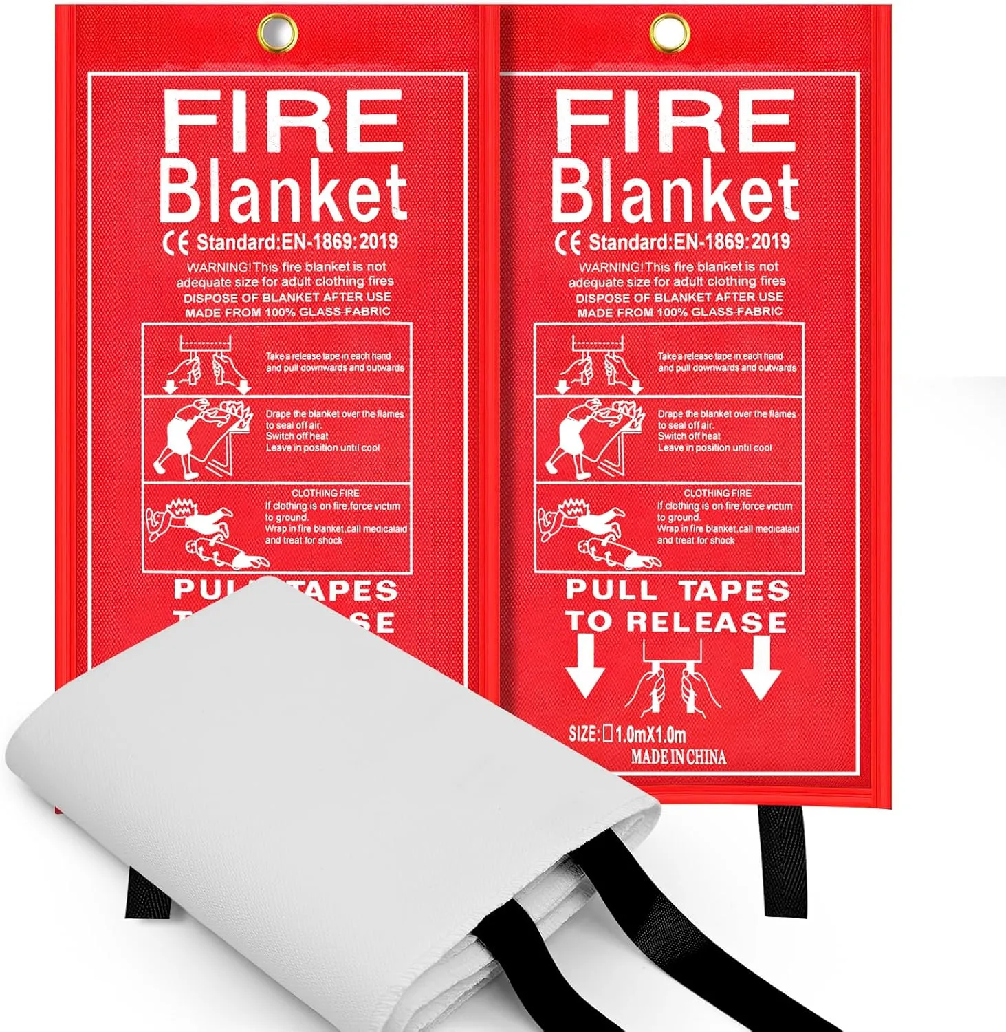 Emergency Fire Blanket, 2 Pack 40 x 40 Fiberglass Fire Suppression Fireproof Blanket with Double-Sided Silicone Coating for Home, Kitchen, Fireplace, Grill, Car, Office, Warehouse