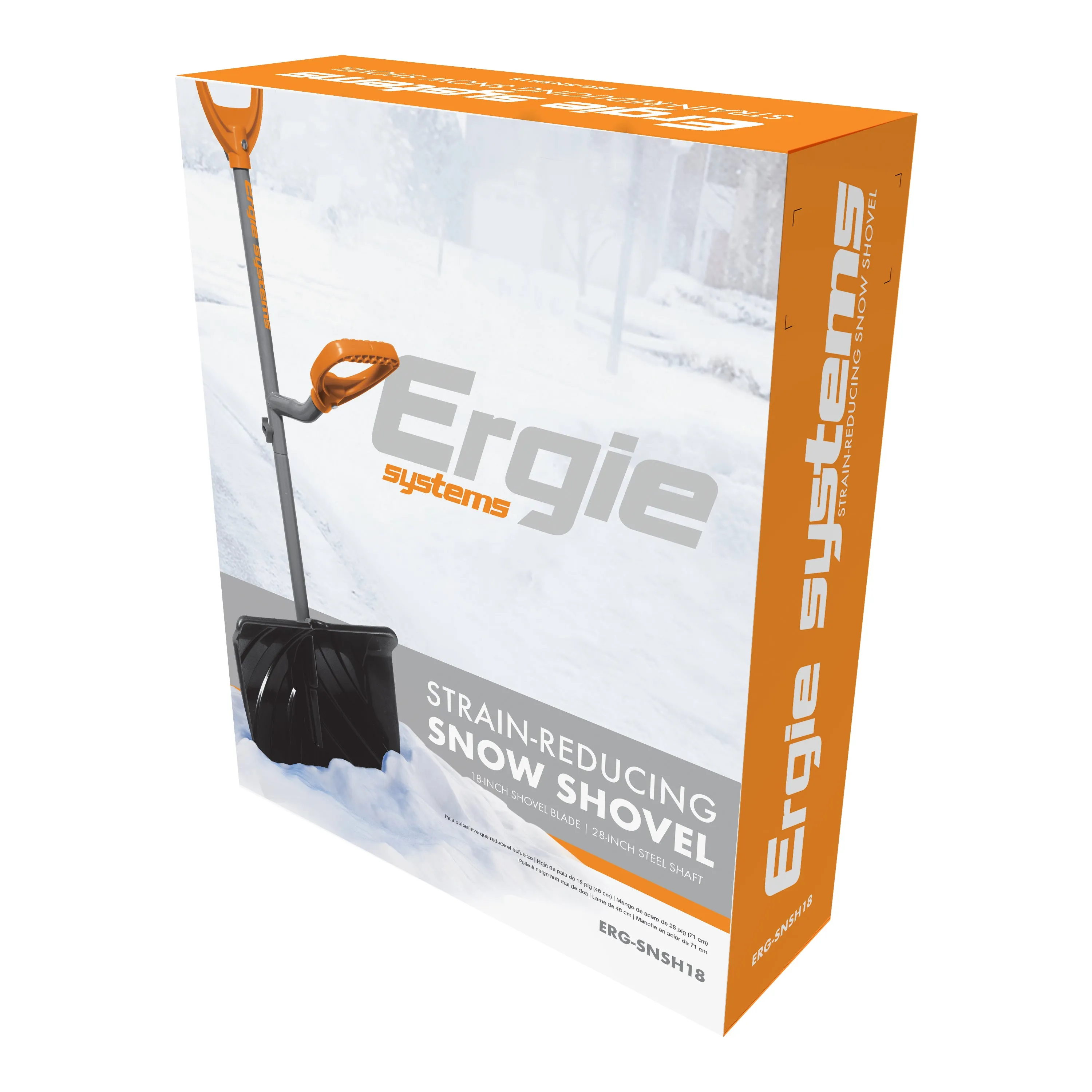 Ergie Systems ERG-SNSH18 Steel Shaft Impact Resistant Snow Shovel | 18-Inch Shovel | 34.5-Inch Shaft | Push/Scoop Combination Blade