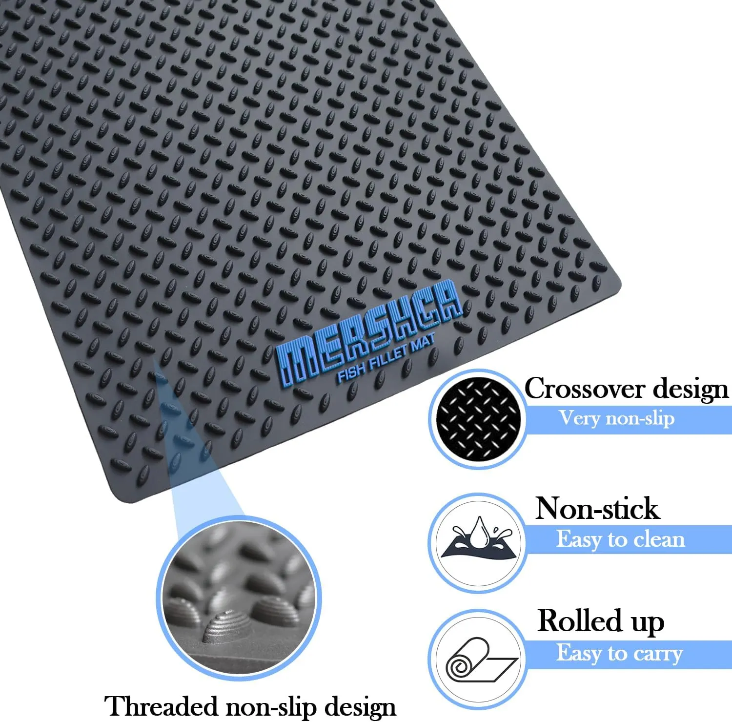 Fish Fillet Mat 14"x24", with Storage Bag, Portable Fish Cleaning & Cutting Board Grips Fish for Easy Filleting, Fish Mat for Scaling Fish (DSmall logo)