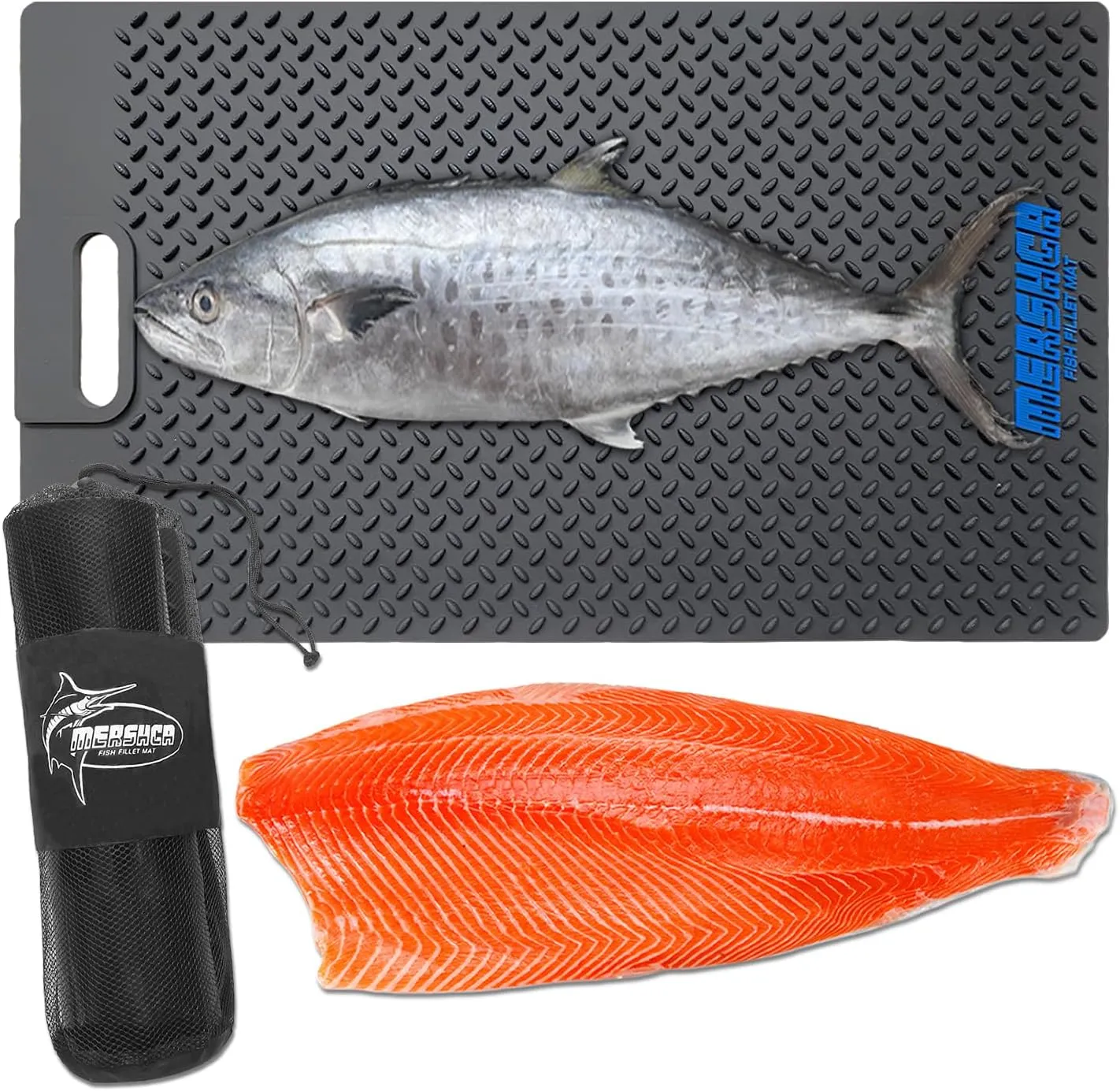 Fish Fillet Mat 14"x24", with Storage Bag, Portable Fish Cleaning & Cutting Board Grips Fish for Easy Filleting, Fish Mat for Scaling Fish (DSmall logo)