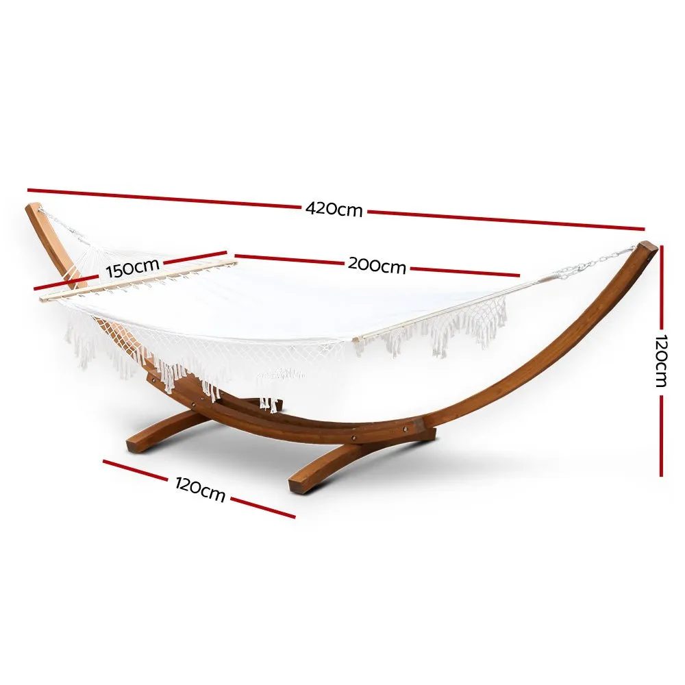 Hammock Bed Outdoor Camping Garden Tassel Timber Hammock White