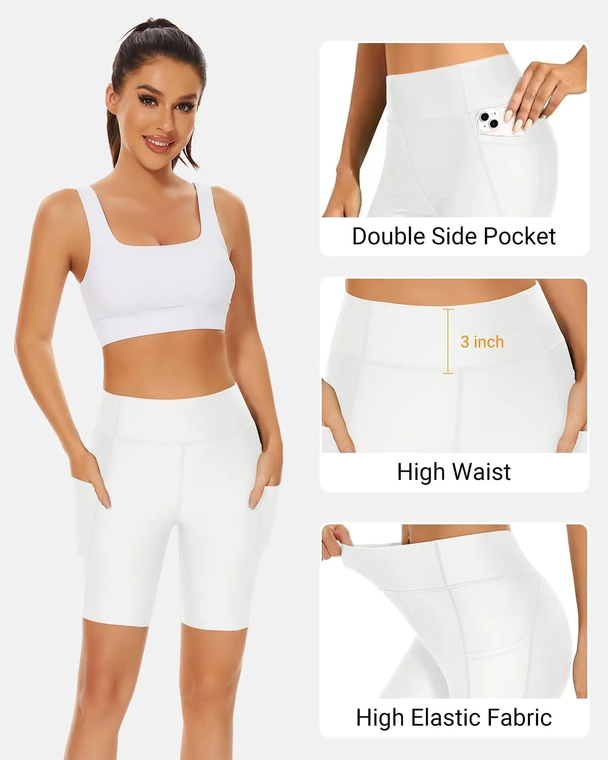 Holipick Women High Waisted Swim Shorts Tummy Control Biker Shorts with Pockets Swim Bottoms