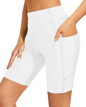 Holipick Women High Waisted Swim Shorts Tummy Control Biker Shorts with Pockets Swim Bottoms