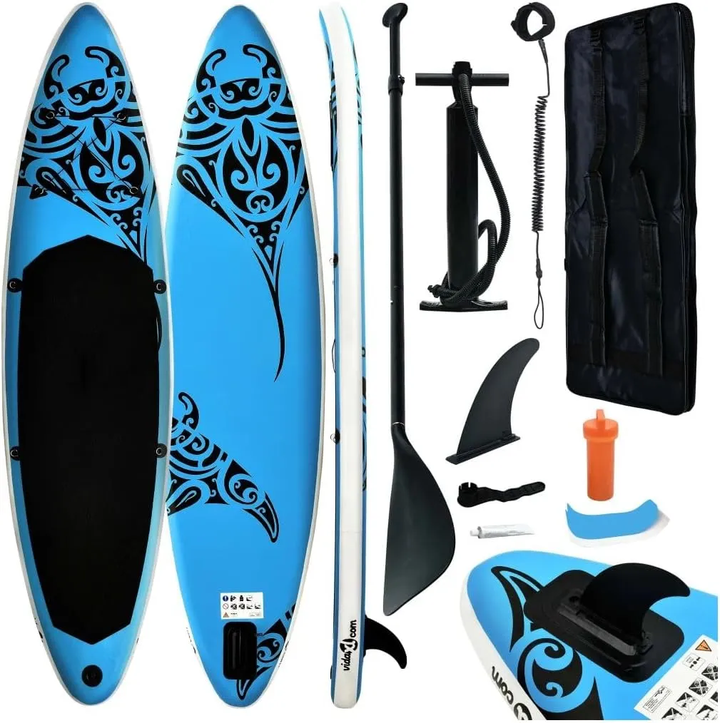 Inflatable Stand up Paddleboard Set 126"X29.9"X5.9" Blue 1 Adult-Maximum Number of Persons