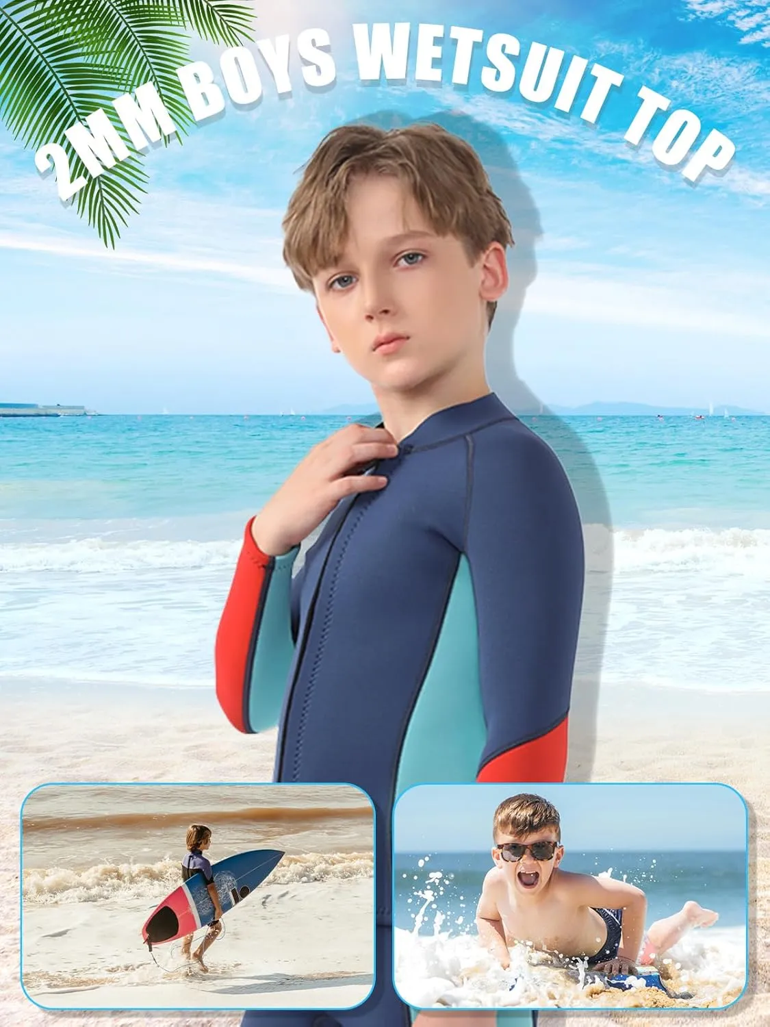 Kids Wetsuit Top Boys Wetsuit Jacket 2mm Keep Warm in Cold Water Wet Suit Top Toddler T4 3T Scuba Diving Snorkeling Swimming Paddle Boarding Kayaking
