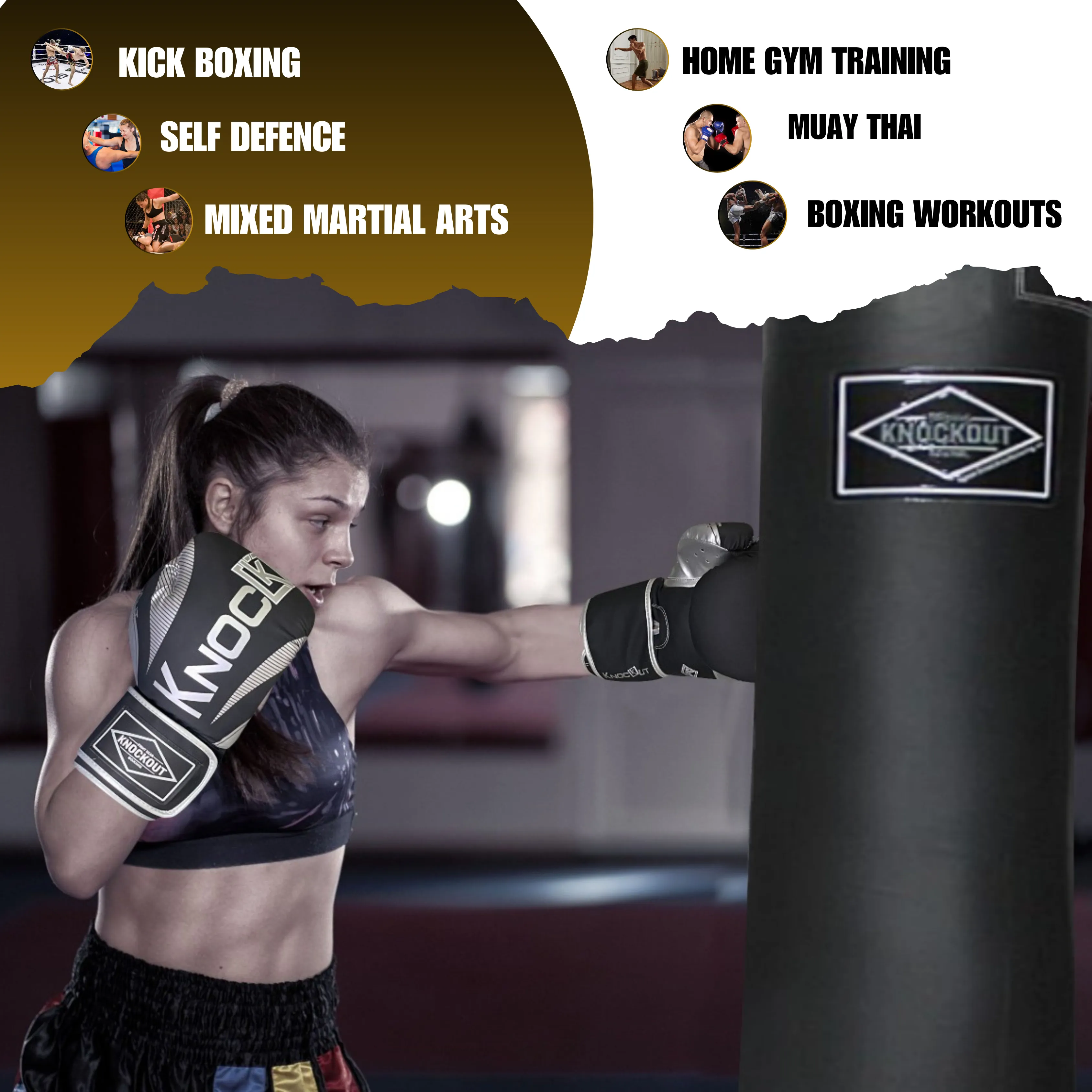 Knockout Elite Boxing Gloves with Hand Wraps and Mouth Guard for Men, Women Muay Thai, Kickboxing, Youth Heavy Bag Workouts, and Home Gym Training (Size 8OZ-16OZ)
