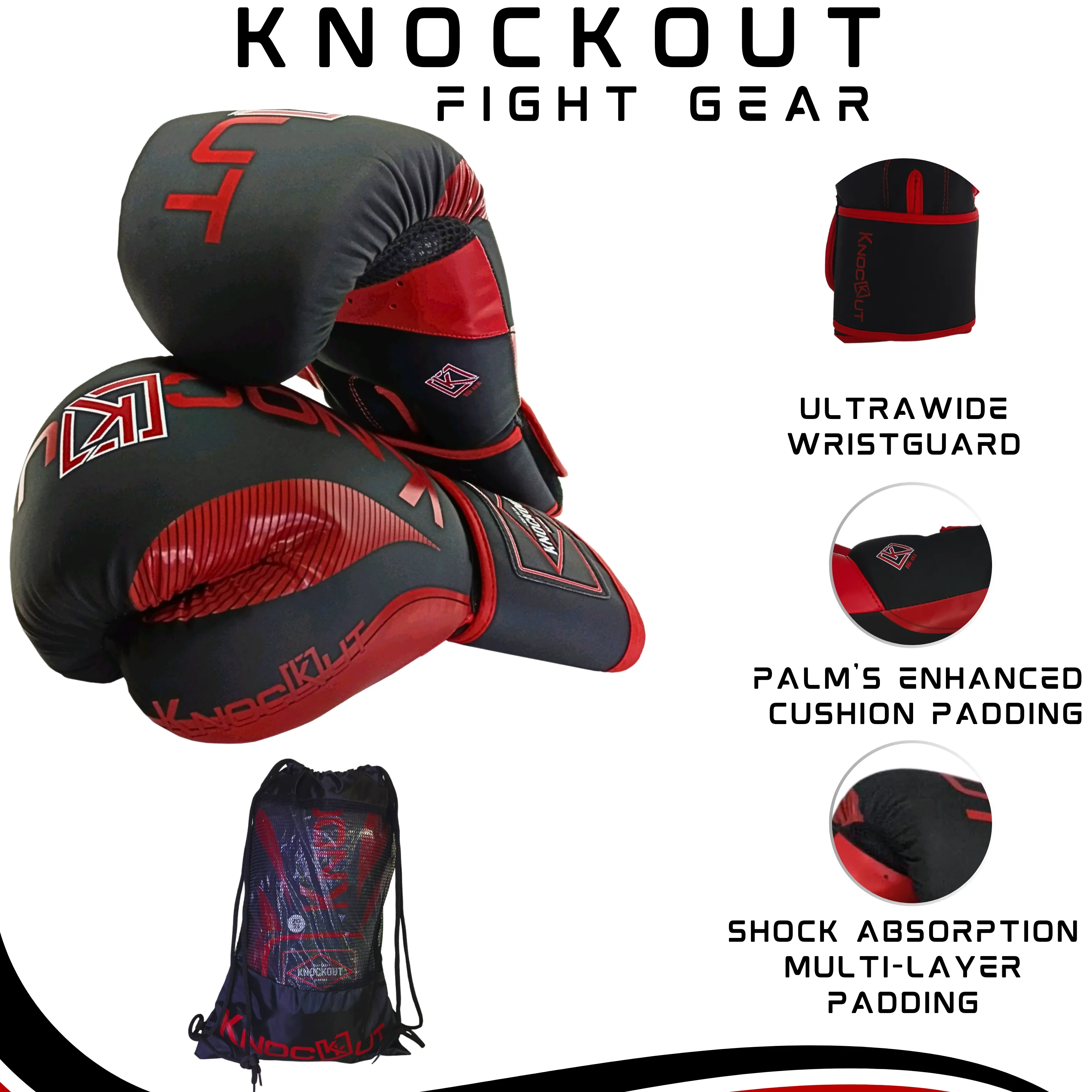 Knockout Elite Boxing Gloves with Hand Wraps and Mouth Guard for Men, Women Muay Thai, Kickboxing, Youth Heavy Bag Workouts, and Home Gym Training (Size 8OZ-16OZ)