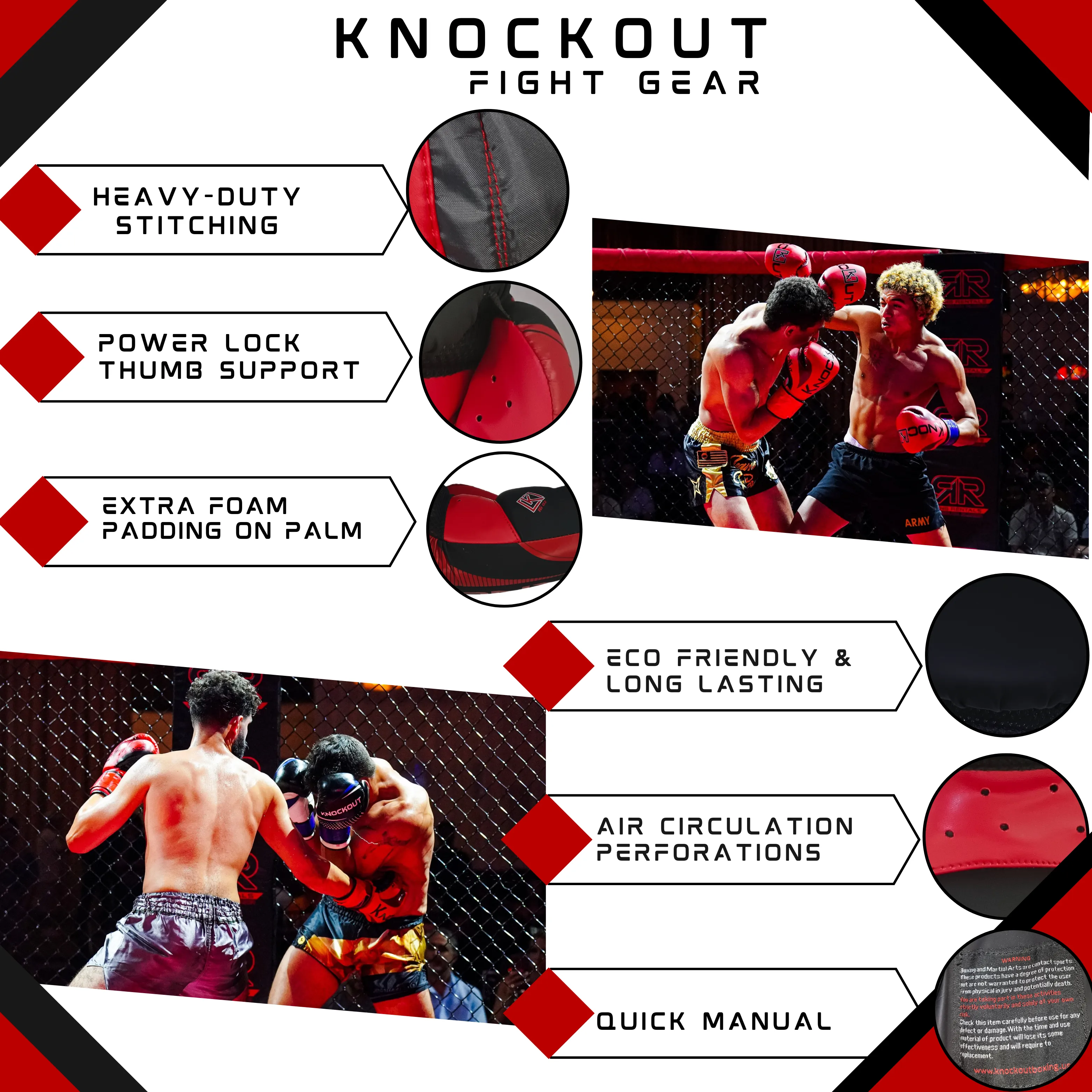 Knockout Elite Boxing Gloves with Hand Wraps and Mouth Guard for Men, Women Muay Thai, Kickboxing, Youth Heavy Bag Workouts, and Home Gym Training (Size 8OZ-16OZ)