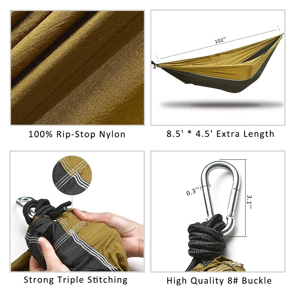 Odoland Lightweight Portable Nylon Camping Hammock and Steel Carabiners