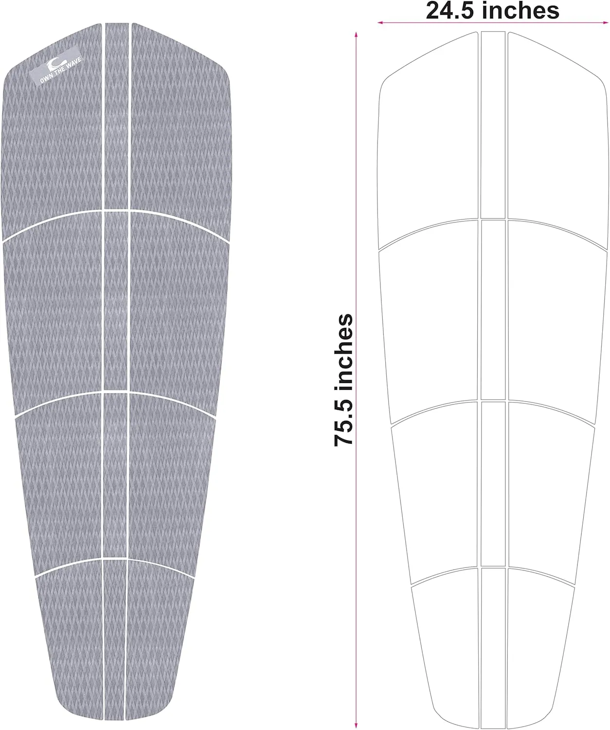 Own the Wave 12 Piece Premium EVA Foam Surfboard Traction Pad Non-Slip Trimmable Deck Sheet 3M Adhesive for Longboard SUP Paddleboard Surfboard White, Black, Grey