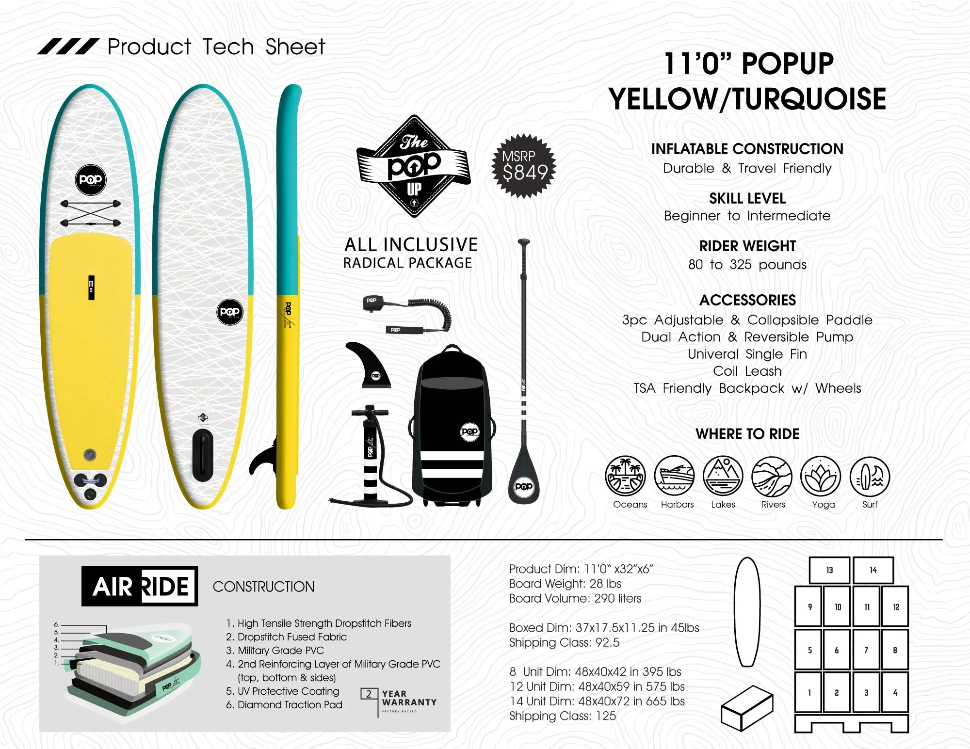POP Board 11' POPUP Inflatable Paddleboard