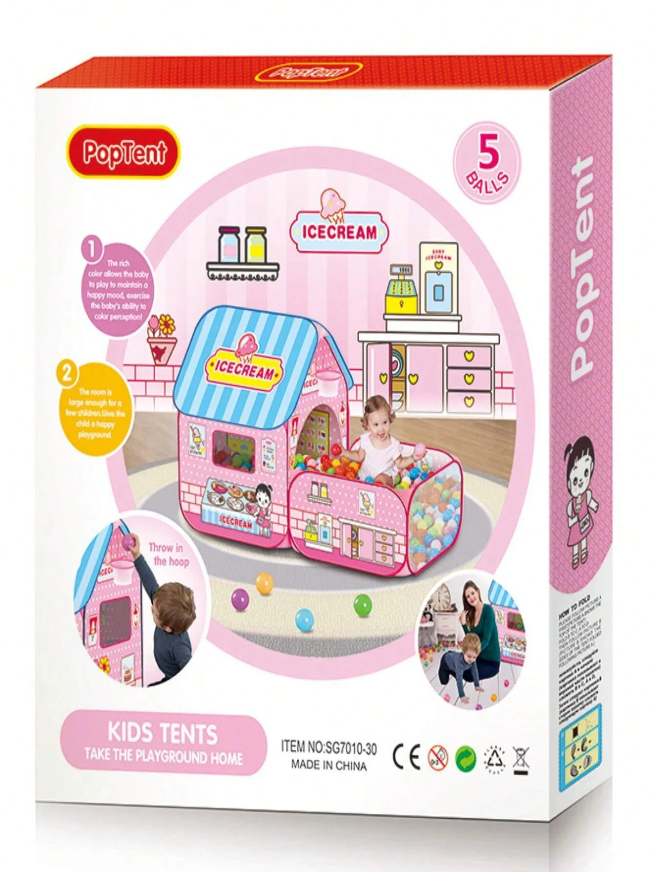 Pop-up Ice Cream Tent House For Kids With 5 Balls