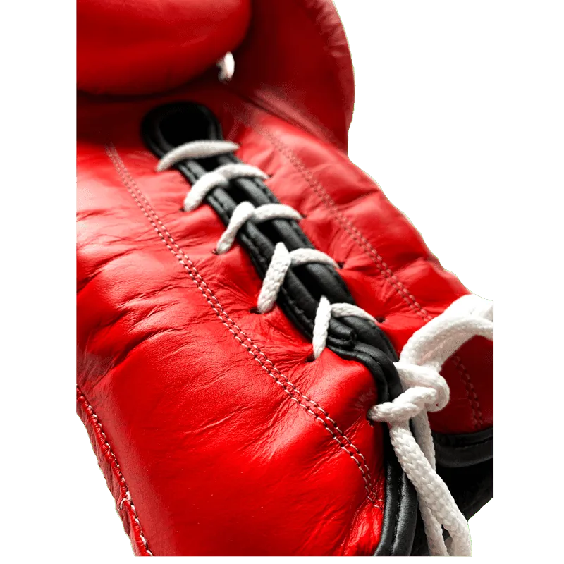 RED LEATHER BOXING SPARRING GLOVES (LACE)
