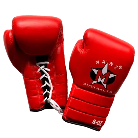 RED LEATHER BOXING SPARRING GLOVES (LACE)