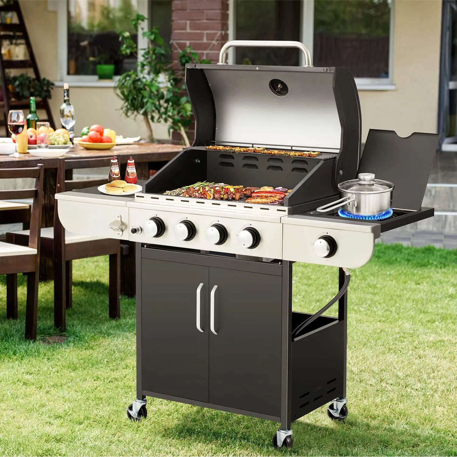 Techwood 1600W Indoor Outdoor Electric grill, Electric BBQ Grill, Portable Removable Stand grill, Black