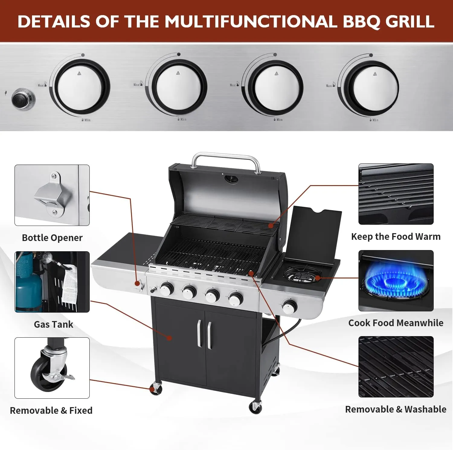 Techwood 1600W Indoor Outdoor Electric grill, Electric BBQ Grill, Portable Removable Stand grill, Black